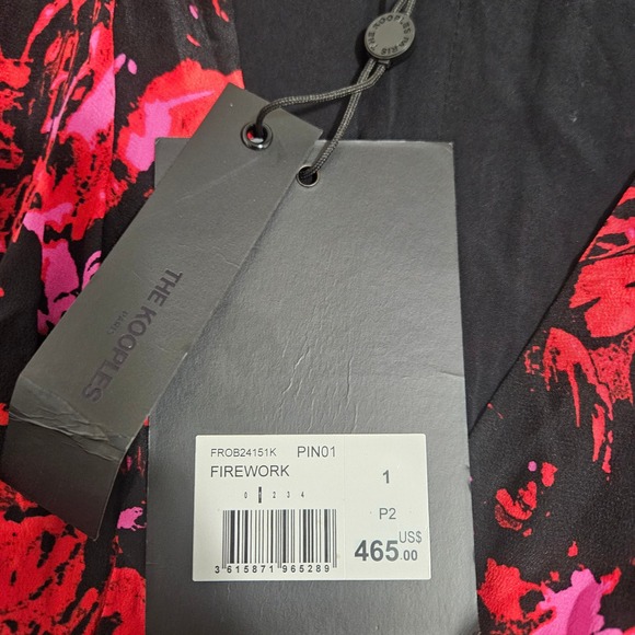 The Kooples Firework Print Midi Dress Black Red Pink V-Neck Size 1 FROB24151K - Picture 5 of 16